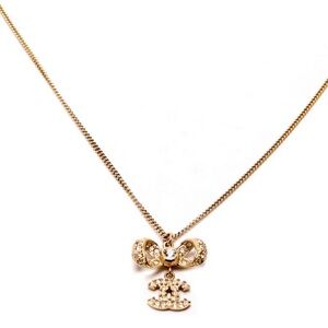 CHANEL 16B CC Bow Gold Strass Crystal Necklace